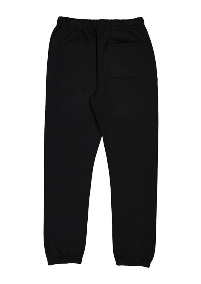 Black men's track pants featuring a comfortable waistband and a single back pocket. Includes a logo.
