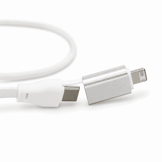 A white 60W fast charging cable with a silver connector, designed for phone and technology devices. It features a logo.