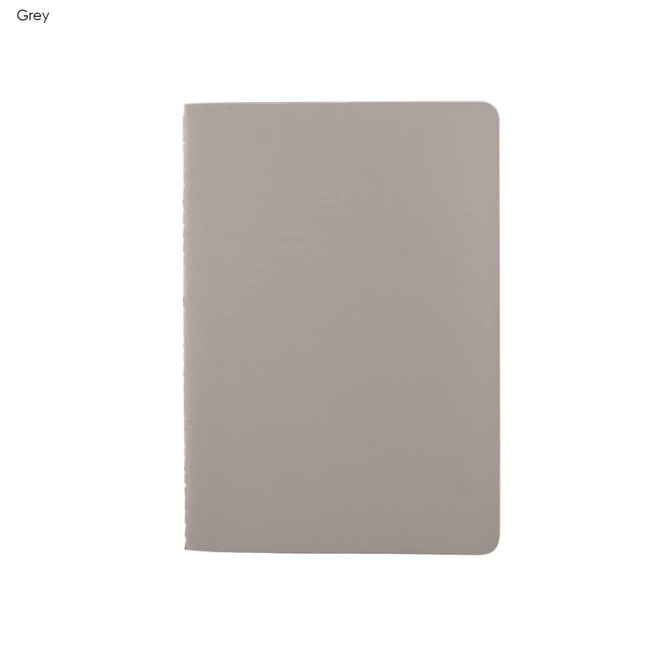 A grey washable paper notebook with a smooth cover and rounded corners, featuring a logo on the front.