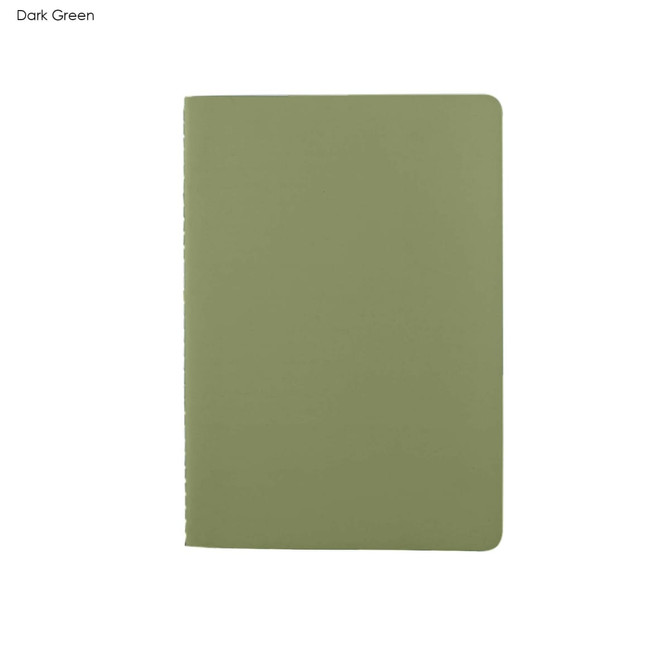 A dark green washable paper notebook with a smooth cover and rounded corners. It has a logo on the front.