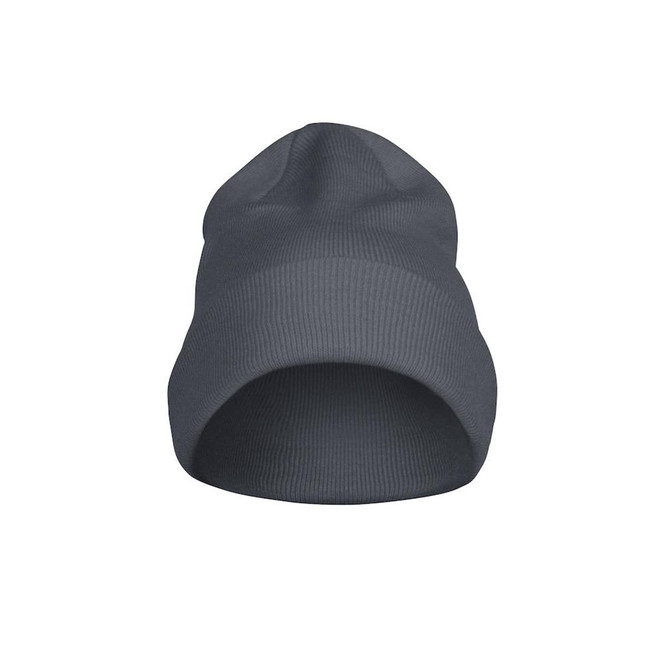 A grey Flexball Beanie featuring a ribbed design and a logo, positioned for a clear front view.