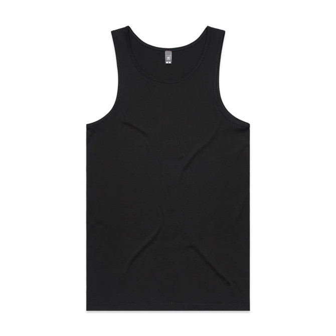 A black singlet featuring a classic tank top design, with a label and no visible branding.