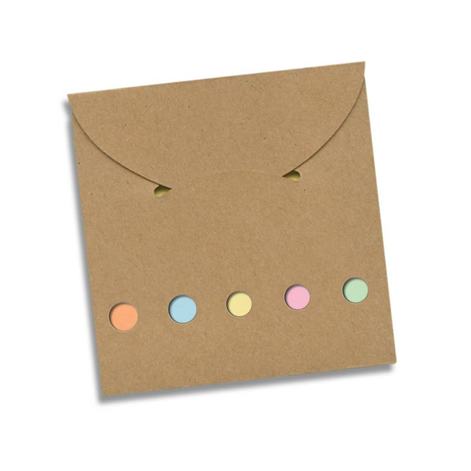 A Cameo Pocket Pad featuring a kraft paper envelope with five colored sticky notes in pastel shades.