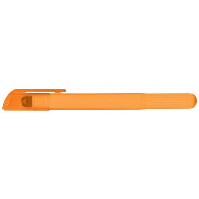 An orange wax highlighter with a cap and a textured grip.