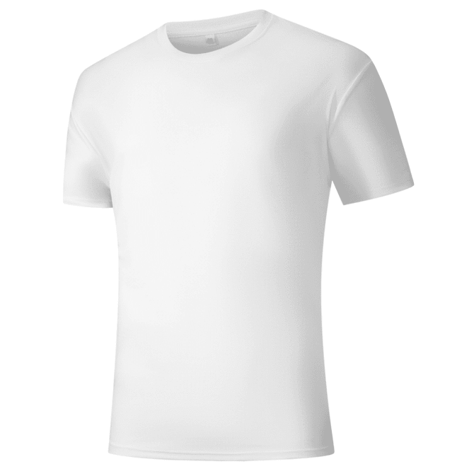 A white Saharah dryfit t-shirt with short sleeves and a simple design, featuring a logo.