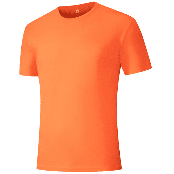 An orange Saharah dryfit T-shirt with a crew neck and short sleeves, featuring a logo.