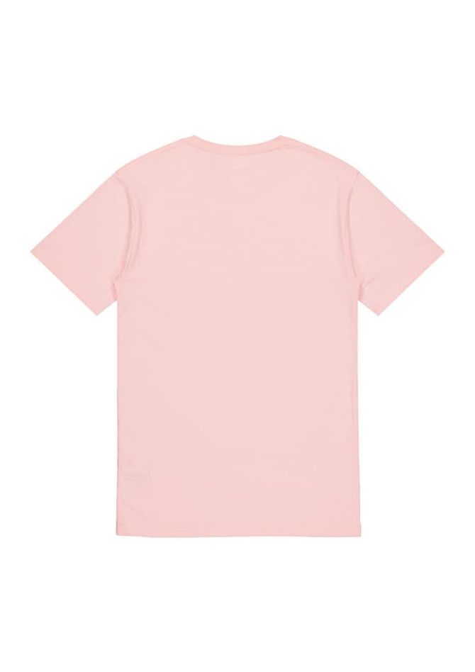 A light pink short sleeve T-shirt with a plain back and a small logo near the hem.