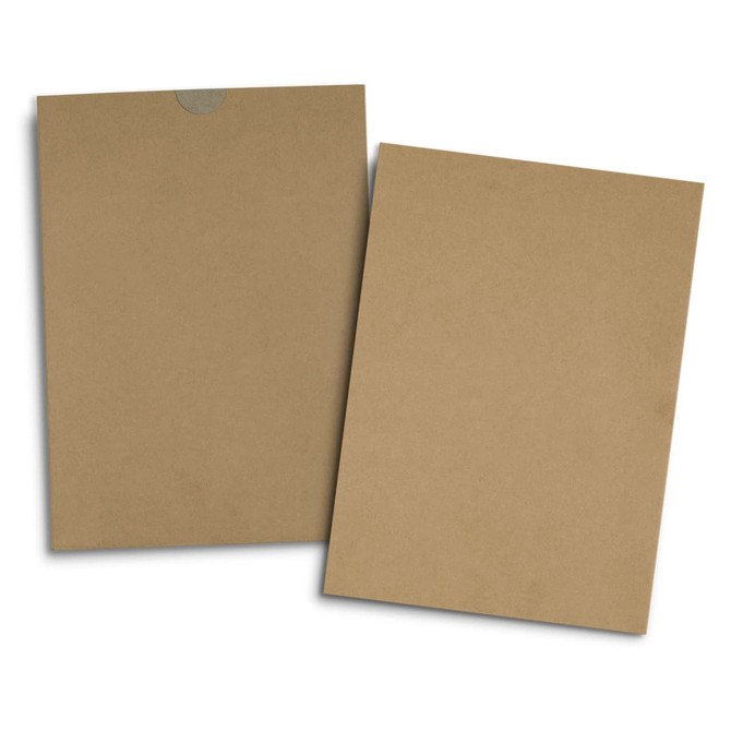 Two plain brown kraft folders displayed together, one with a flap and the other flat, both featuring a simple design.