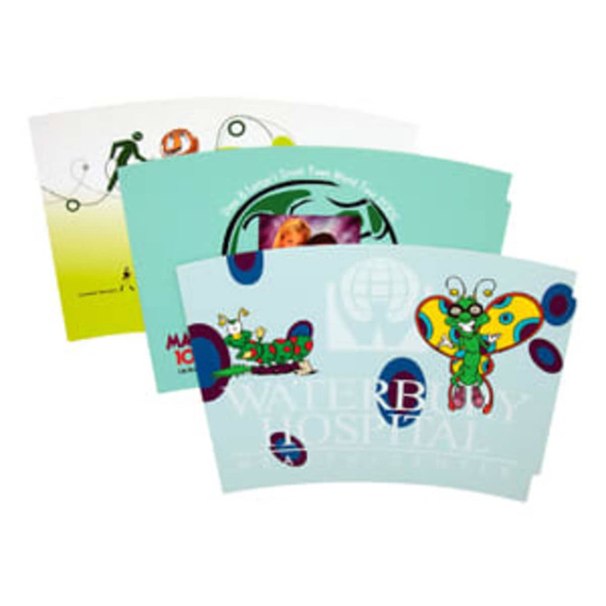 A set of three colourful promotional flyers featuring illustrations of a caterpillar and a butterfly with logos.