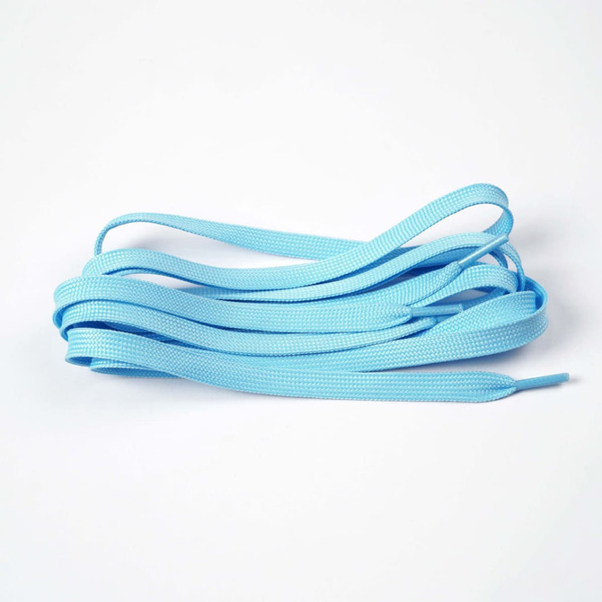 Blue double-layer shoelaces bundled together on a white background, featuring a textured finish and pointed tips.