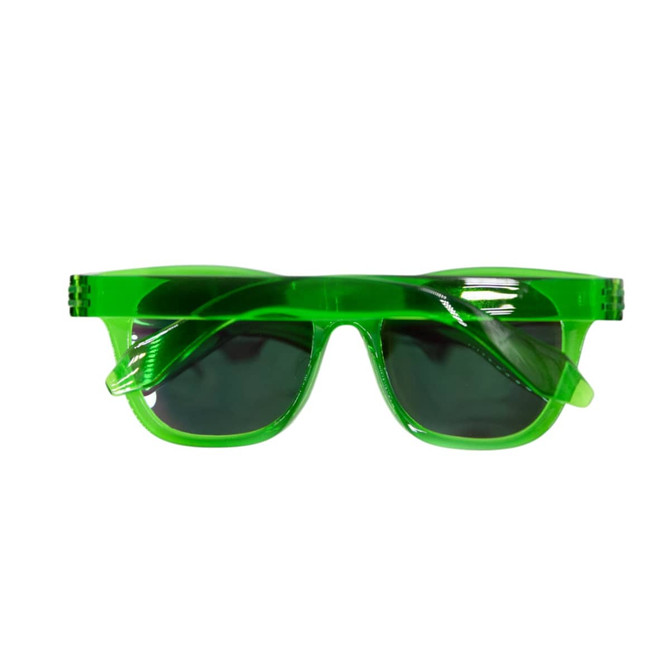A pair of green polarised sunglasses with a modern design and dark lenses. Features a logo on the frame.