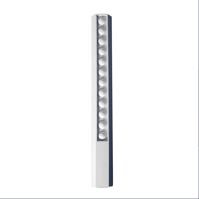 A 30cm popper ruler in white, featuring multiple popper buttons along its length. It has a simple design with a logo.