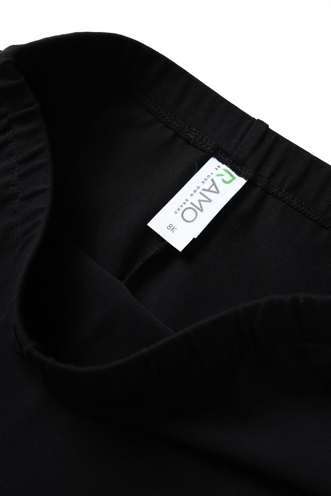 Black cotton spandex shorts with an elastic waistband and a label visible inside.