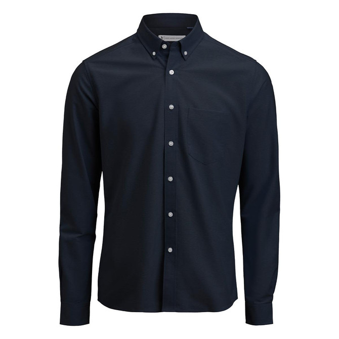 A navy blue Men's Allen Oxford shirt with long sleeves, a button-down collar, and a chest pocket.
