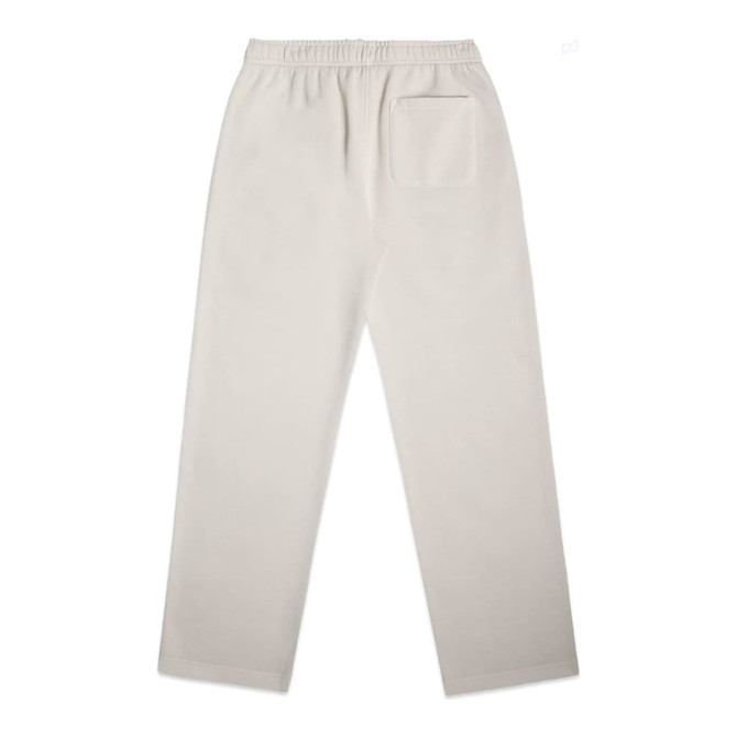 Faded cuffless track pants in a light beige colour, featuring an elastic waistband and a back pocket.