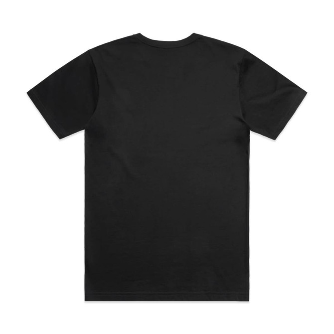 A black t-shirt featuring a plain back design, with a simple cut and no visible branding.