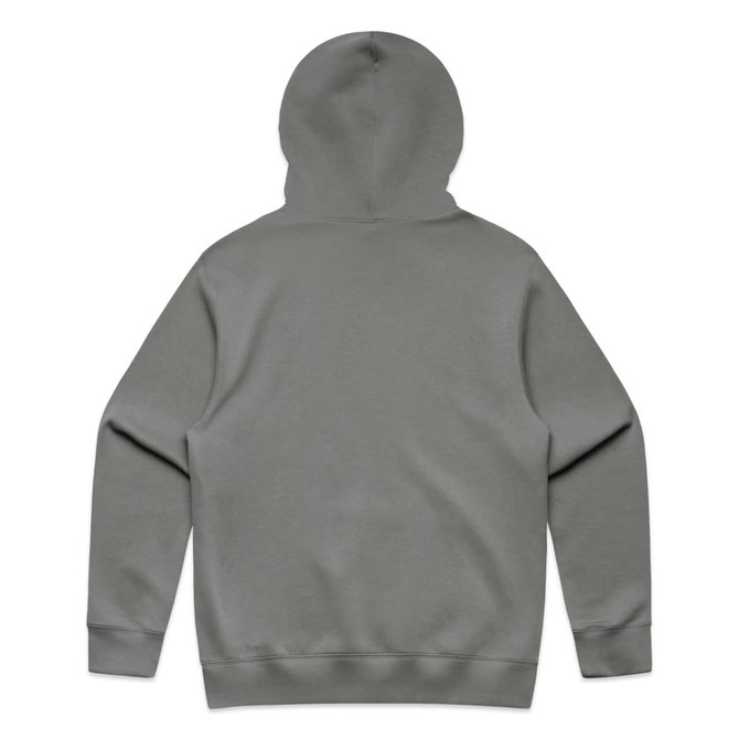A grey hoodie with a hood, featuring a simple, minimalistic design. It has full sleeves and a straight hem.