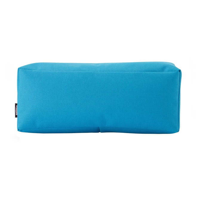 A bright blue rectangular utility case with a textured surface and a logo on one side.