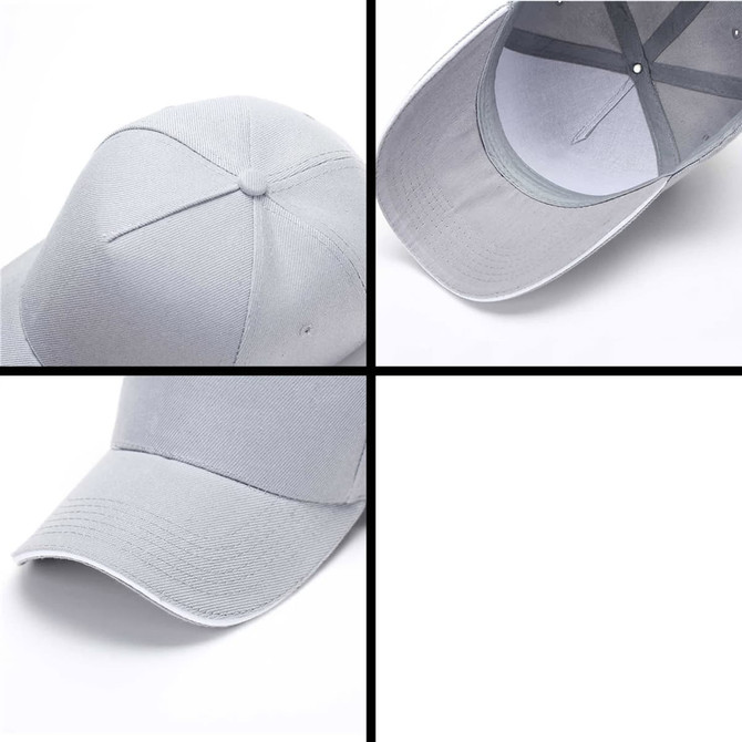 A grey heavy cotton sandwich cap with a curved brim and a logo on the front.