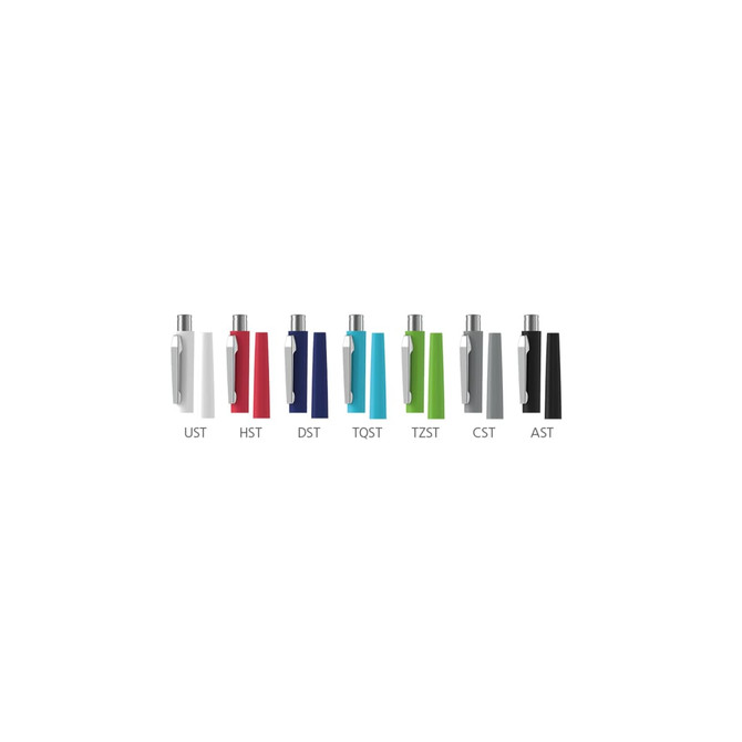 A range of SNOOKER Rollerball Softtouch MS metal pens in various colours, featuring a silver clip and branding on each.