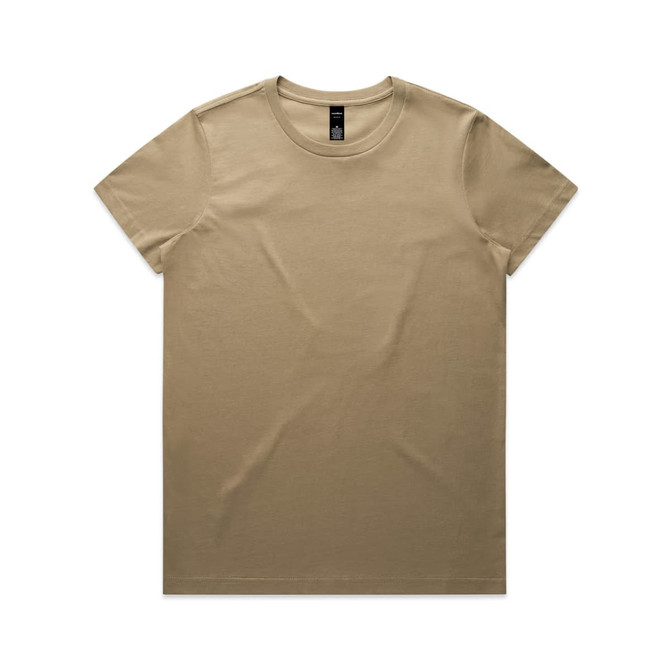 A khaki t-shirt featuring a classic crew neck design and a logo tag.