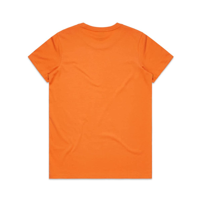 An orange T-shirt displayed flat, featuring a standard crew neck and short sleeves. The back is plain with no design.