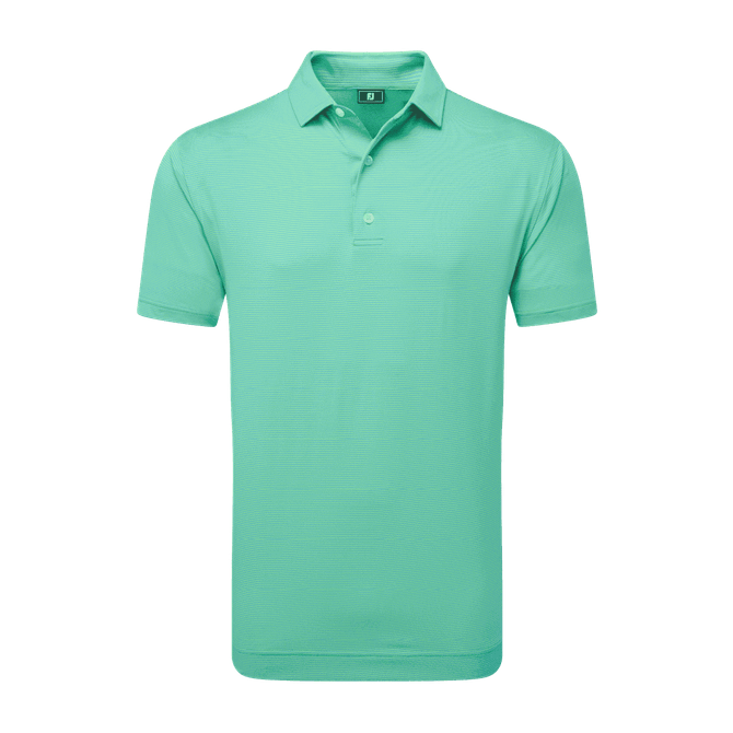 A men's polo shirt in a light mint green colour with a collar and short sleeves. It features branding.