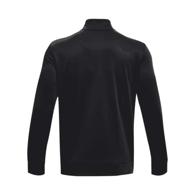 A black fleece 1/4 zip jacket for men, featuring a simple design and a collar at the neckline. It has a logo.