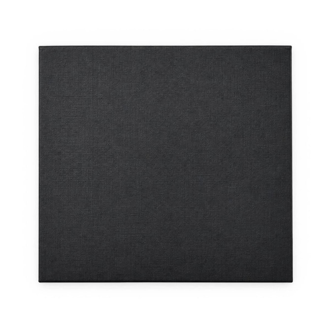 A textured black square canvas with a smooth finish, featuring a subtle weave pattern.