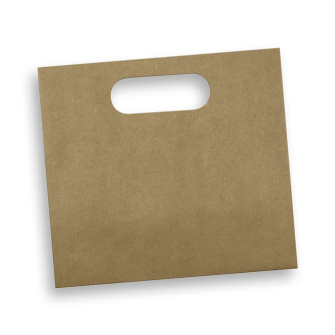 A medium die-cut paper bag in a brown landscape style with a handle cut-out.