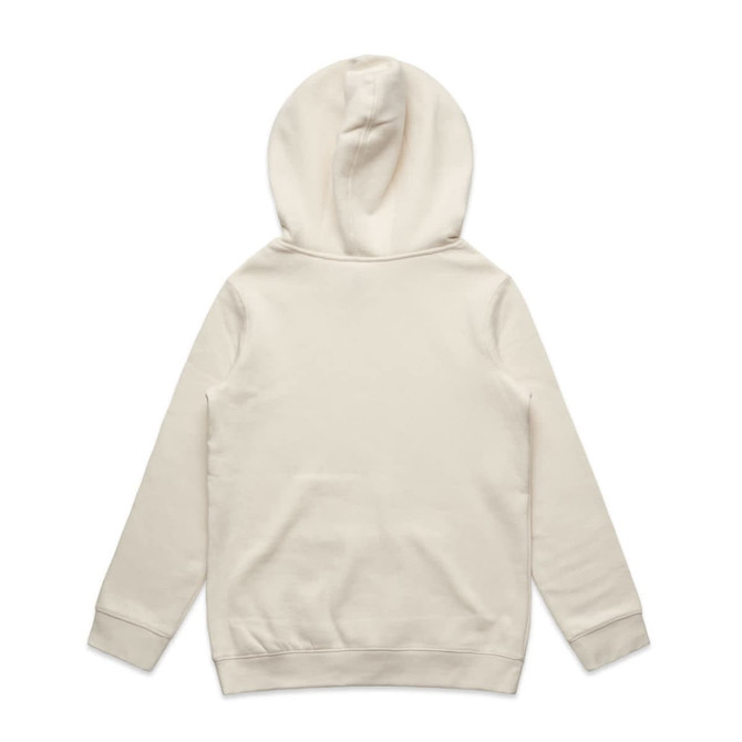 A plain beige hoodie with a hood, featuring long sleeves and a solid back design.