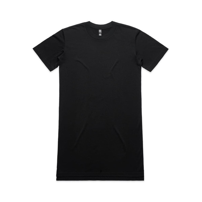 An oversized black dress with short sleeves, featuring a simple design and no visible decorations.