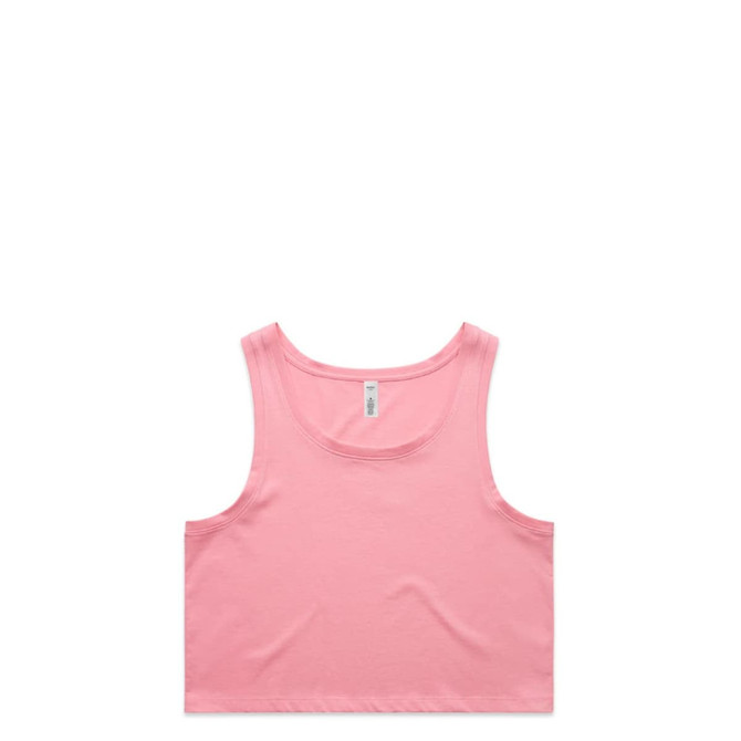 A pink crop singlet featuring a simple design and a label at the neckline.