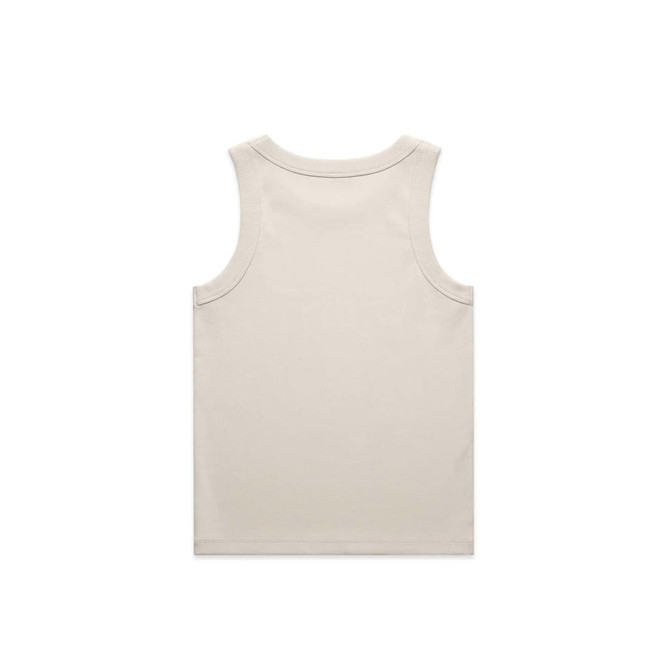 A plain beige rib tank top displayed from the back, featuring a simple design and no embellishments.