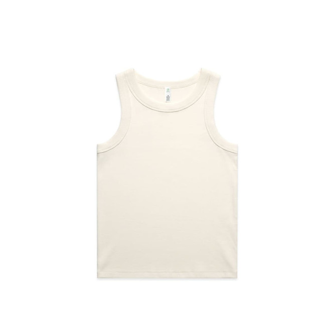 A cream-coloured organic rib tank top with no visible logos or branding. Suitable for casual wear.