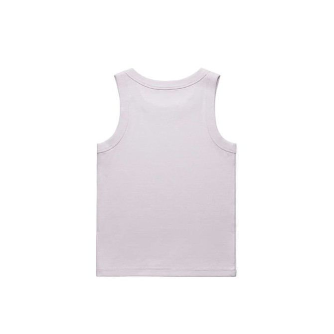 A plain white rib tank top with a sleeveless design and a tagless back. Features a logo on the label.