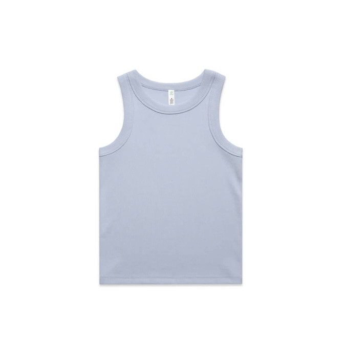 A light blue rib tank top with a classic sleeveless design. Features a branded label inside.