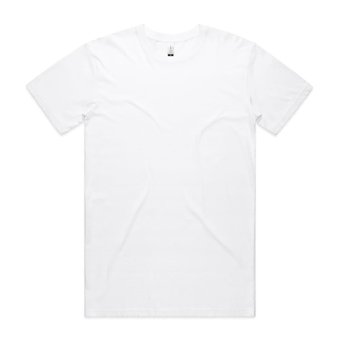 A white organic T-shirt with a round neck and short sleeves, featuring a branding label.