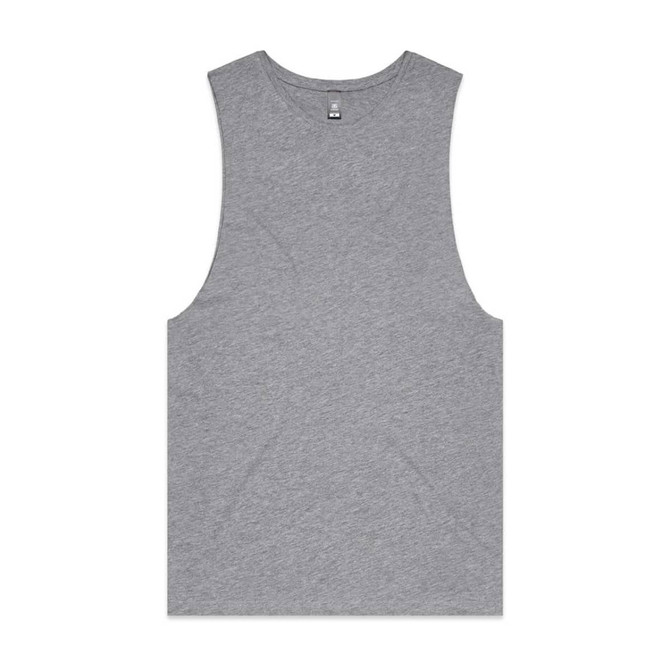 A grey singlet tank top with a simple design and a logo on the label.