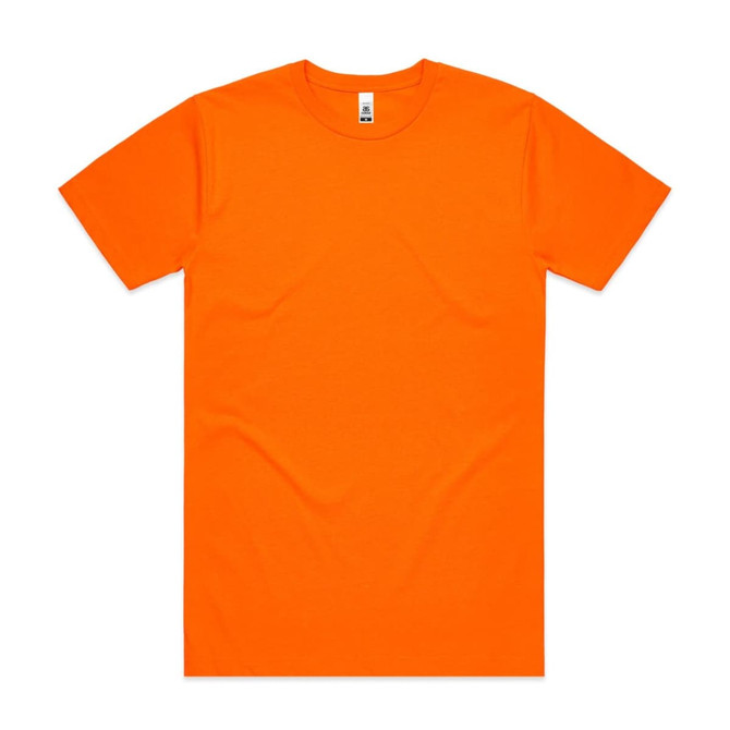 An orange work t-shirt featuring a logo, designed for safety and visibility.