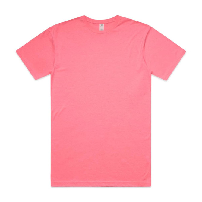 A bright pink work t-shirt featuring a plain back and a small logo on the neckline.