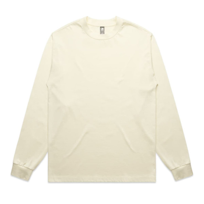 A long-sleeve T-shirt in a creamy beige colour with a logo on the label.