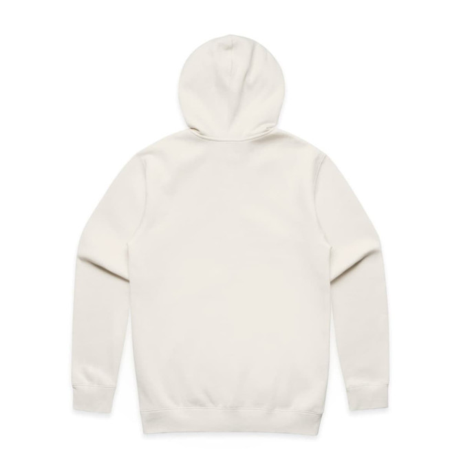 A light cream zip-up hoodie with a hood and long sleeves, featuring a plain back design.