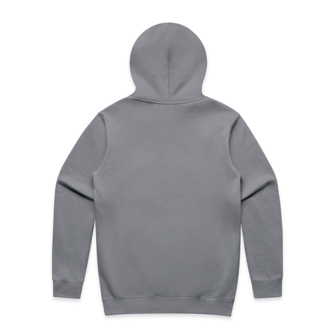 A grey zip-up hoodie with a hood, featuring a simple design and no visible branding.