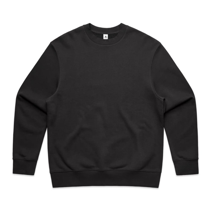 A black crew jumper with long sleeves and a classic round neckline. It features a simple design with no visible logos.