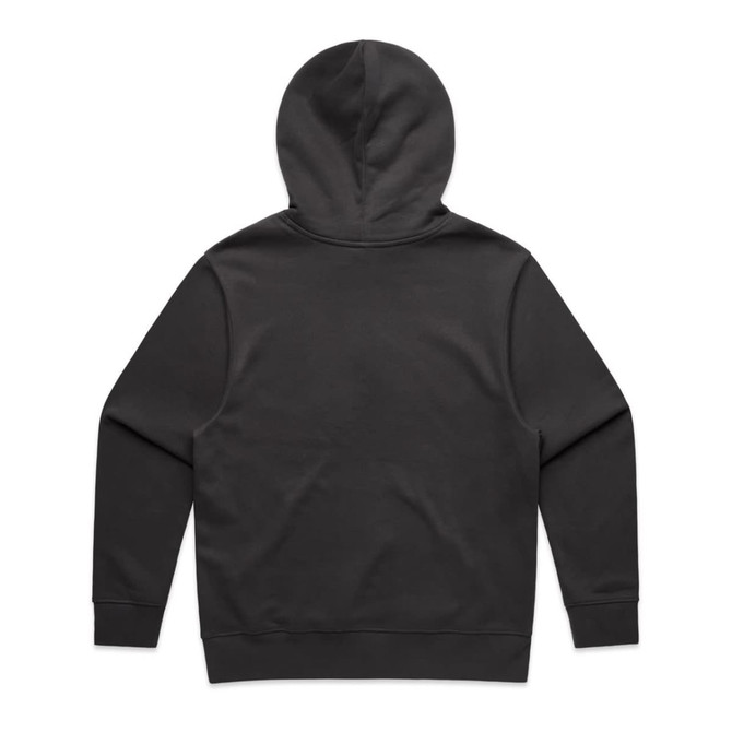 A black hoodie with a plain back and a fitted hood. Features long sleeves and a casual style.