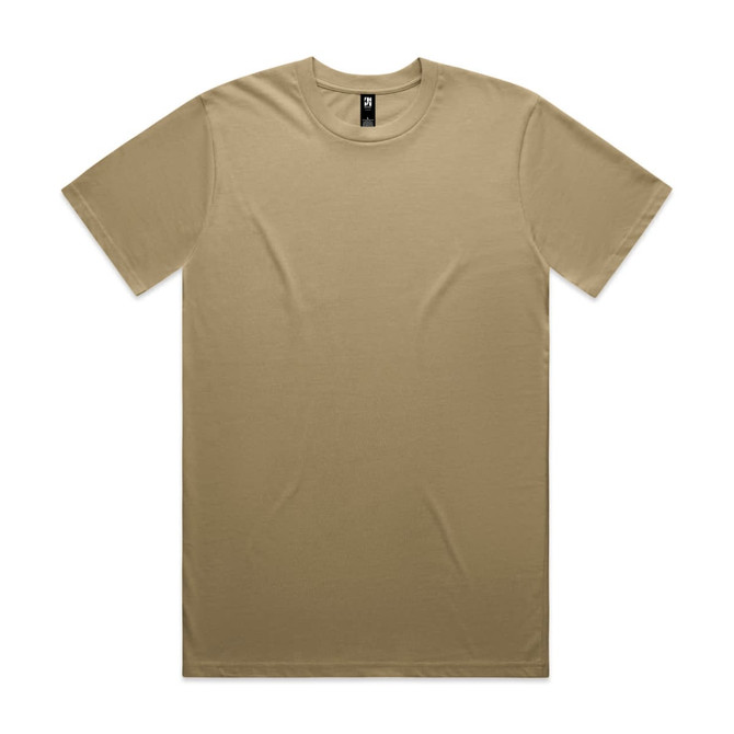 A classic beige T-shirt featuring a round neckline and short sleeves, displayed flat. It includes a logo.