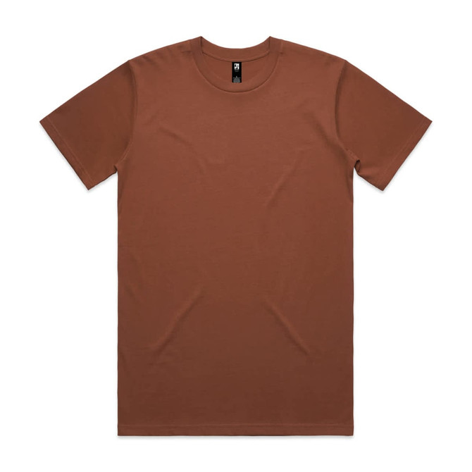 A brown Classic Tee with a crew neckline and short sleeves, featuring a logo on the label.