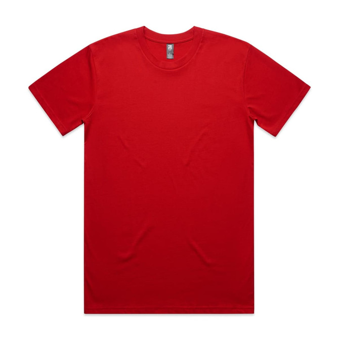 A red Classic Tee with a crew neck and short sleeves, featuring a logo on the label.
