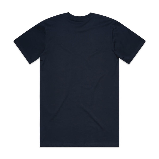 A navy blue classic tee t-shirt with short sleeves and a plain back, featuring a logo at the neckline.